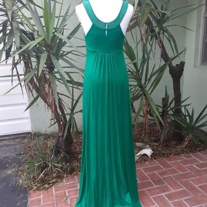 Green Long Beaded Maxi Dress